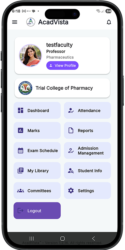 AcadVista app interface