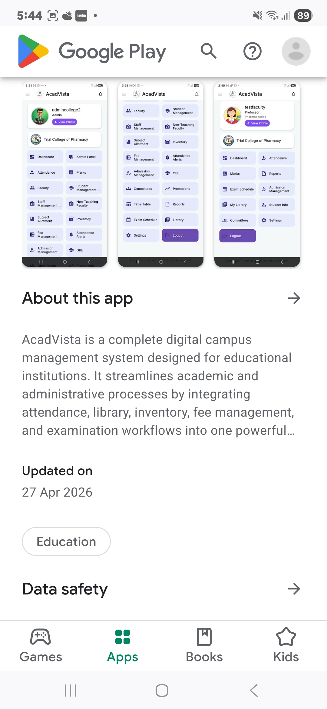 AcadVista app screenshots on Play Store
